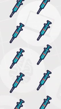 Aşı ikonlarının tıbbi ikonlar üzerinde canlandırılması. Grip, hastalık, virüs ve aşı konsepti dijital olarak üretilen video.