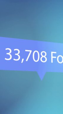 329,020 takipçi bulanık arkaplan üzerinde mavi konuşma baloncuğu animasyonuyla metin indiriyor. Sosyal medya, takipçiler sayım, trend, katılım, dijital pazarlama, çevrimiçi topluluk