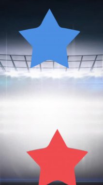 Stadyumun üzerinde hareket eden yıldızların animasyonu. Spor, rekabet, oyunlar, kazanma ve kutlama konsepti dijital olarak oluşturulmuş video.