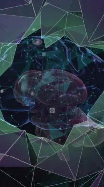 Veri işleme ve insan beyni üzerindeki bağlantı ağının animasyonu. Küresel bilim, bağlantılar, hesaplama ve veri işleme kavramı dijital olarak oluşturulmuş video.