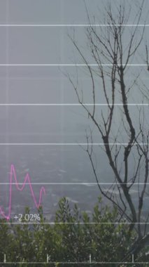 Animation of financial data processing over cityscape. Global business, finances, computing and data processing concept digitally generated video.