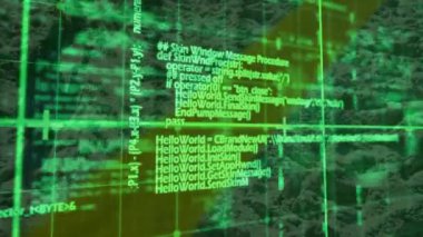 Dijital arayüz kaya tabanında fırlatılıyor ve teknolojik süreçleri gösteren kaydırma kodları engelliyor. Teknoloji, arayüz, programlama, siber güvenlik, yenilik, dijital, fütüristik