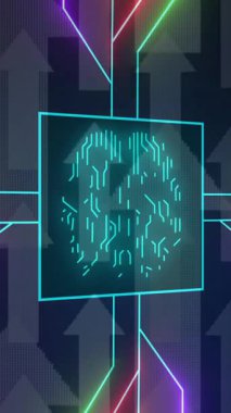 Biyometrik beynin animasyonu, devre kartından dijital veri işleme. Küresel yapay zeka, siber güvenlik, bağlantılar, hesaplama ve veri işleme kavramı dijital olarak oluşturulmuş video.