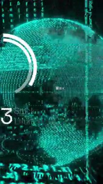 Veri işleme üzerinde dünyanın animasyonu. küresel iş ve dijital arayüz kavramı dijital olarak oluşturulmuş video.