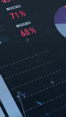 Animation of financial data processing on black background. Global finances, computing and digital interface concept digitally generated video.