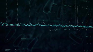 Zaman çizelgesi başlıyor, turkuaz veri noktaları titreşiyor ve kümeleniyor, çubuklar ölçümleri gösteriyor. Fütürist, dijital, dalga biçimi, analitik, teknoloji, soyut, bilimsel