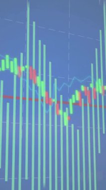 Animation of financial data processing on blue background. Global finances, computing and digital interface concept digitally generated video.