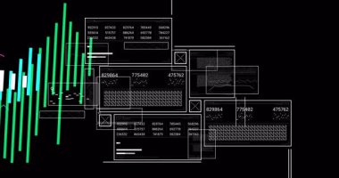 Kablo çerçeve panelleri yükselen parmaklıklara rehberlik etmeye ve veri analizi için pencereleri güncellemeye başlar. Analizler, gösterge paneli, arayüz, görselleştirme, dijital, teknoloji, fütürist