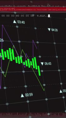 Siyah arka plandaki ekranlarda finansal veri işleme animasyonu. Dijital olarak oluşturulmuş küresel bağlantılar, hesaplama ve veri işleme kavramı.