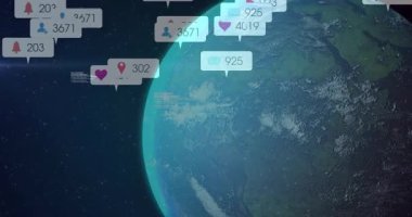 Küresel etkileşimleri gösteren yer pimi soldan başlatılıyor. Dijital, fütüristik, dolambaçlı, teknoloji, bağlantı, veri, animasyon