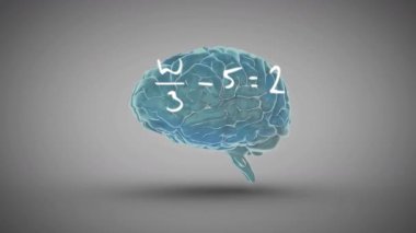 Tebeşir işaretleri havada süzülen 3 boyutlu beyinde dolaşıyor. Dönme sırasında ortaya çıkan formüller kavrayışı gösteriyor. Nörobilim, eğitim, dijital sanat, yenilik, entelektüel, araştırma, soyut