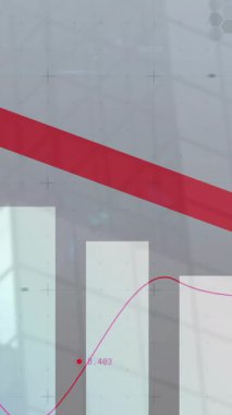 Kırmızı aşağı doğru ok ve çubuk grafiği soyut arkaplan üzerinde finansal gerilemeyi gösteriyor. Maliye, durgunluk, analiz, istatistik, iş dünyası, ekonomi