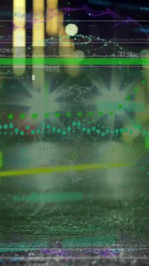 Şehir manzarası üzerinde veri işleme animasyonu. küresel iş ve dijital arayüz kavramı dijital olarak oluşturulmuş video.