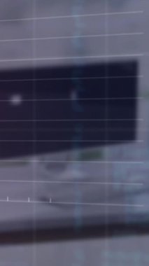 Animation of statistics and financial data processing over desk in office. Global business, connections, networks and data processing concept digitally generated video.