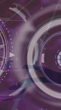 Engelli Afro-Amerikan erkek koşucunun veri işleme animasyonu. Küresel spor ve dijital arayüz kavramı dijital olarak oluşturulmuş video.