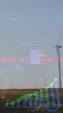 Mali veriler ve rüzgar türbinleri üzerindeki istatistik animasyonları. yenilenebilir enerji, sürdürülebilirlik, yeşil enerji, veri görselleştirme, mali istatistik, çevre teknolojisi