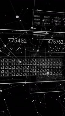 Siyah arkaplanda veri işleme üzerinden bağlantı ağının animasyonu. Küresel iş, finans ve dijital arayüz kavramı dijital olarak oluşturulmuş video.