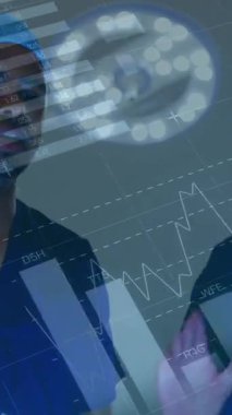 Animation of financial graphs over diverse male doctors. Medicine, health, doctor profession, finance and economy concept digitally generated video.