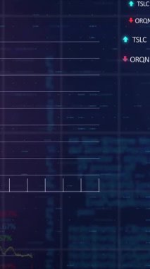 Borsa verileri ve finansal tablo animasyonları mavi şebeke üzerinde. Maliye, yatırım, ticaret, analitik, ekonomi, istatistik