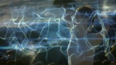 Beyaz elbiseli, örgülü bir kadın, çöreğe saç topluyor ve teknolojinin ufkuna bakıyor. Dijital, sakin, minimalist, dinginlik, doğa, zarafet, yenilik