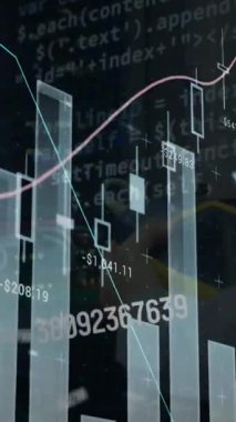 Sunucu odasında çalışan bir mühendisin orta bölümündeki istatistiksel veri işleme animasyonu. İş veri depolama teknolojisi kavramı