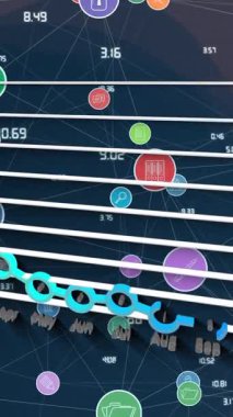 Menekşe arkaplan üzerinde grafik ve bağlantı ağının animasyonu. İş, ağ, iletişim ve finans kavramı dijital olarak oluşturulmuş video.