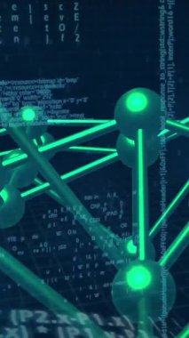 Veri işleme üzerinden noktalarla bağlantı ağının animasyonu. İş, teknoloji ve dijital arayüz kavramı dijital olarak oluşturuldu.