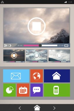 Aygıt ekranında çeşitli simgeleri olan dijital video oynatıcının görüntüsü