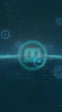 Animation of tech icons and globe on green digital screen. Network, connections, communication and technology concept digitally generated video.