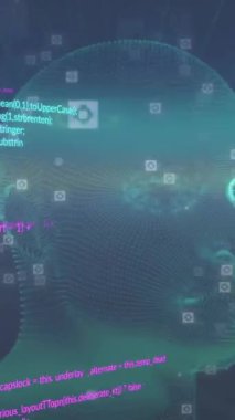 Veri işlemenin animasyonu ve dijital insan kafası üzerinden kara arka planda bağlantı ağı. Teknoloji, bilgisayar, bağlantılar ve dijital arayüz konsepti dijital olarak oluşturulmuş video.