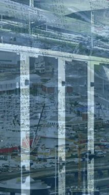 Bu video, veri işleme ve teknoloji kavramını temsil eden sunucuların şekilleri ve bağlantıları ile bir yolda hareket eden araçları gösteriyor..