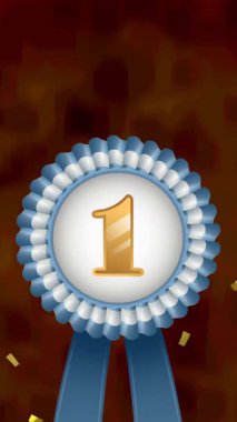 Madalya üzerine düşen konfeti animasyonu siyah arka planda. Kutlama ve parti konsepti dijital olarak oluşturulmuş video.