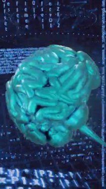 Dijital beynin veri işleme üzerine animasyonu. Teknoloji, bilim ve dijital arayüz kavramı dijital olarak oluşturulmuş video.