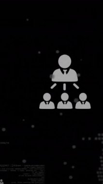 Siyah arka planda dünya ve iş simgeleriyle finansal veri işleme animasyonları. Küresel iş, finans ve dijital arayüz kavramı dijital olarak oluşturulmuş video.