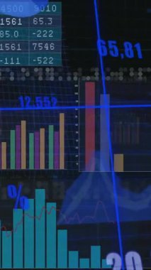 Çeşitli grafik ve grafikler üzerinde finansal veriler ve analitik animasyonlar. Finans, konsol, istatistik, ölçüler, raporlar, ekonomi