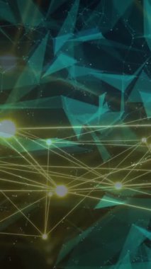 Siyah zemin üzerinde geometrik şekiller oluşturan aydınlatılmış noktaların animasyonu. Dijital olarak üretilmiş, hologram, illüstrasyon, soyut, küresel iletişim ve bağlantı kavramı.