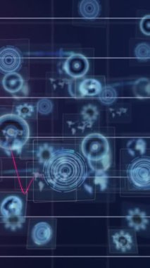 Karanlık arka planda veri işleme animasyonu. küresel iş, dijital arayüz ve teknoloji konsepti dijital olarak oluşturulmuş video.