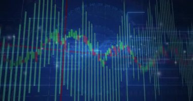Izgara göründüğünde, artan çubuklar ve pazar değişimlerini gösteren renkli trend çizgisi çizelgesi oluşturulur. Teknoloji, veri, analitik, görselleştirme, fütüristik, verimlilik, yenilik