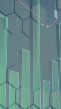 Gri arkaplanda altıgenlerle hareket eden finansal grafiklerin animasyonu. küresel finans ve ekonomi kavramı dijital olarak oluşturulan video.