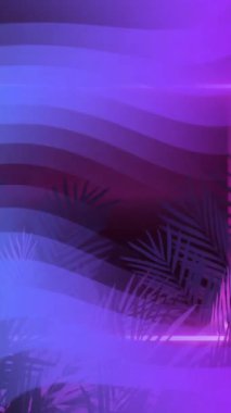 Siyah arka planda tropikal yaprakların üzerinde hareket eden neon şekillerin animasyonu. Şekiller, renkler, ışık ve hareket konsepti dijital olarak oluşturulmuş video.