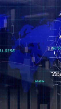 Mavi arkaplanda veri işleme animasyonu. küresel iş ve dijital arayüz kavramı dijital olarak oluşturulmuş video.