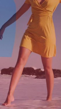 Tayvan bayrağı animasyonu üzerinde sarı elbiseli dansçı kadın. dans, moda, neşe, coşku, yaz, retro