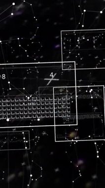 Siyah arkaplanda veri işleme ve bağlantı ağının animasyonu. Küresel teknoloji, veri işleme, hesaplama ve dijital arayüz kavramı dijital olarak oluşturulmuş video.