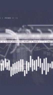 Gri arka planda istatistiksel veri işleme ve dönen dünyanın animasyonu. Bilgisayar arayüzü ve iş veri teknolojisi kavramı