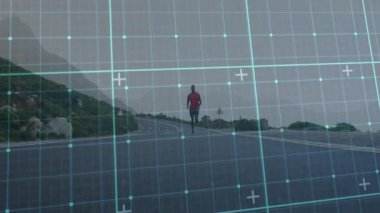 Koşucu çalıştırma, fitness verilerini vurgulamak için kıyı yolunu kaplarken ızgara kaplama değişimini tetikler. Fitness, dayanıklılık, hareket, kararlılık, manzara, spor, canlılık