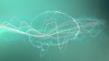 Teal gradyanı ortaya çıkan dalga formları beyinde titreşim oluşturur ışığı canlandırır beyni eriten aktiviteleri görselleştirir. Soyut, teknoloji, yenilik, dijital, nörobilim, fütürizm, görselleştirme