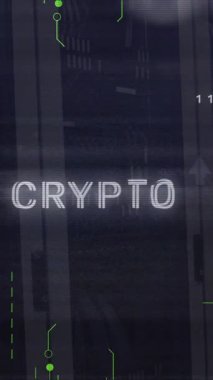 Sunucu odasında bağlantı ve veri işleme ile şifreli metin animasyonu. Teknoloji ve dijital arayüz kavramı dijital olarak oluşturuldu.