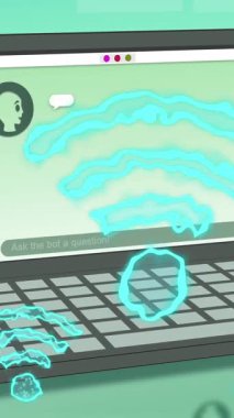 Yeşil zemin üzerinde ai sohbet ve veri işleme animasyonu. Küresel yapay zeka, bulut hesaplama, dijital arayüz ve veri işleme konsepti dijital olarak oluşturulmuş video.