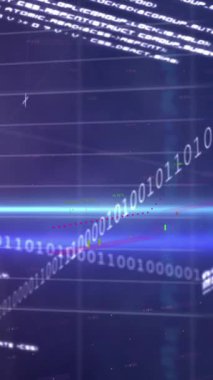 Grafiklerin animasyonu, işlem tahtası, ikili kodlar ve soyut arkaplan üzerinde bilgisayar dili. Dijital olarak üretilmiş, hologram, borsa, rapor, iş dünyası, kodlama ve teknoloji kavramı.