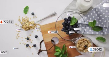 Çekim bittikten sonra alarm simgeleri kayboluyor, nişan için kasenin etrafına tırmanırken yükseliyor. Kahvaltı, sosyal medya, modern, minimalizm, dijital, katılım, sağlık